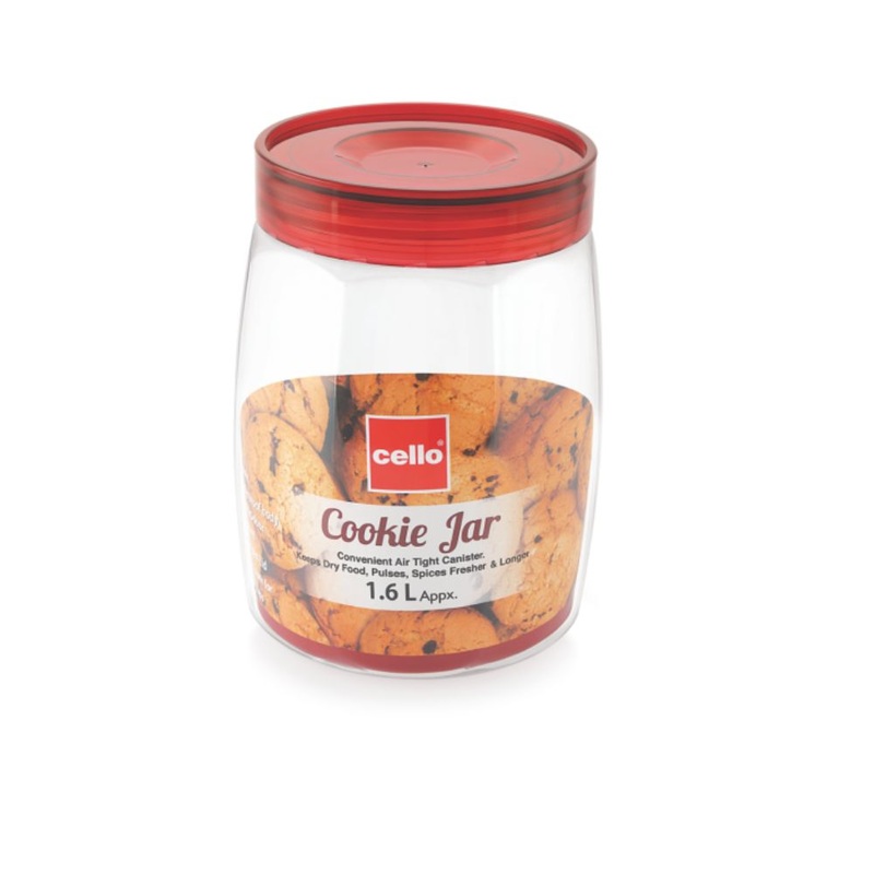 Cello Cookie Plastic Storage Jar with Red Lid | Transparent | 1 Pc