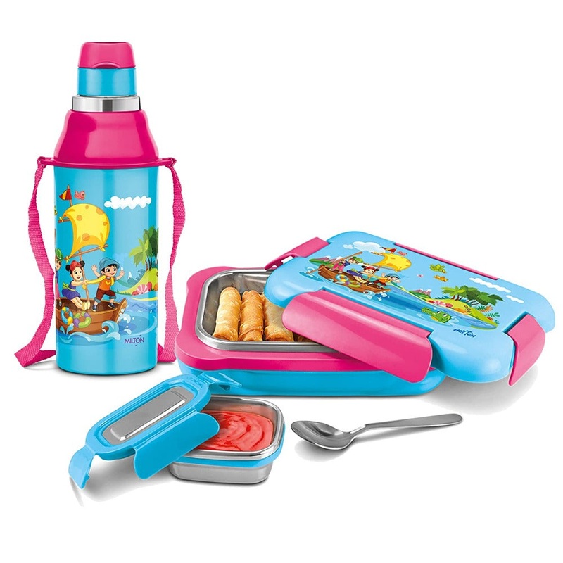 Milton Explorer Gift Set - Kool Steelight 400 ML Bottle + More Meal 600 ML Lunch Box | Set of 2 Pcs