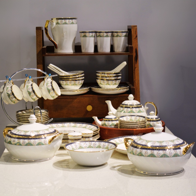 Oasis Luxury Pratibha Dinner Set of 58 Pieces - Premium Metallic Double Gold Chain Design - RSDGCH | White