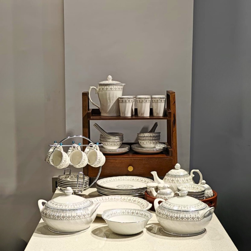 Oasis Luxury Pratibha Dinner Set - RSMETL1 | White | Set of 58 Pcs