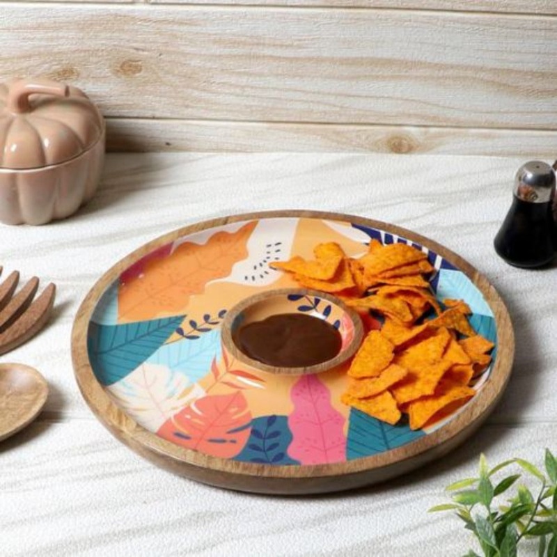 Softel Handcrafted Wooden Chip & Dip Platter - Serving Dish/ Stylish Home Decor