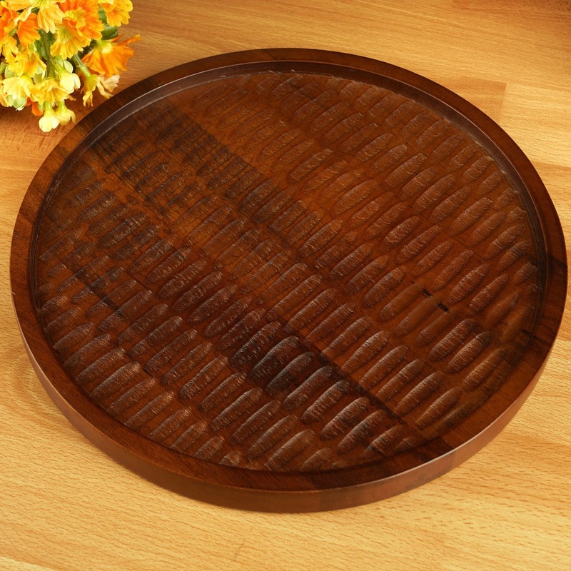 Softel Wooden Round Carved Crust Serving Platter | Brown | 1 Pc