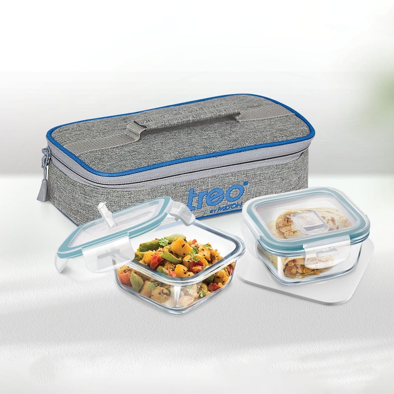 Treo All Fresh 320 ML Borosilicate Glass Square Container Tiffin Box with Cover | Transparent