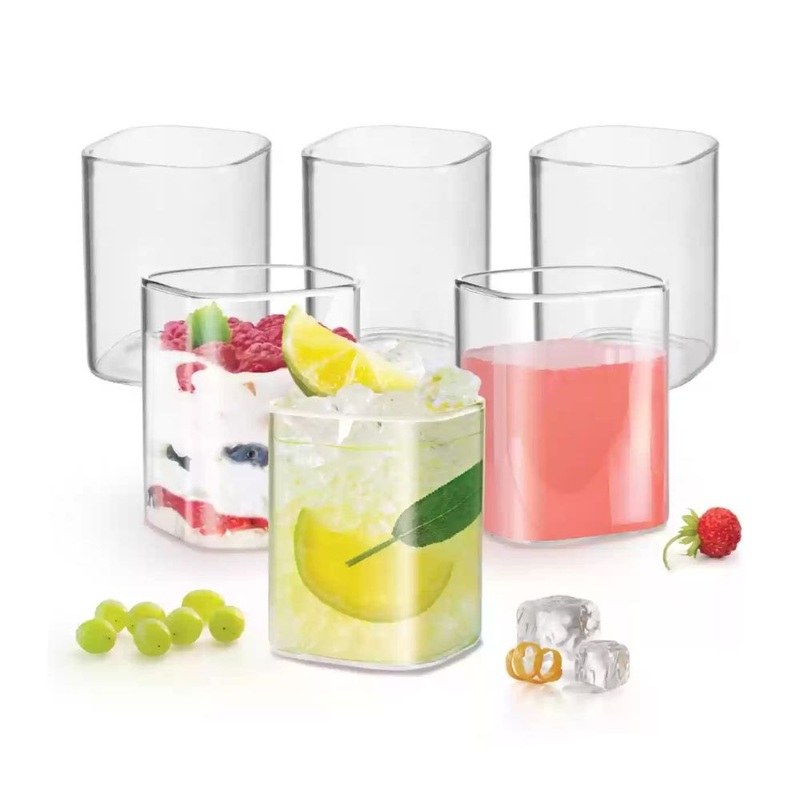 Treo Borosilicate V Square 230 ML Tumbler | Transparent | Set of 6 Pcs