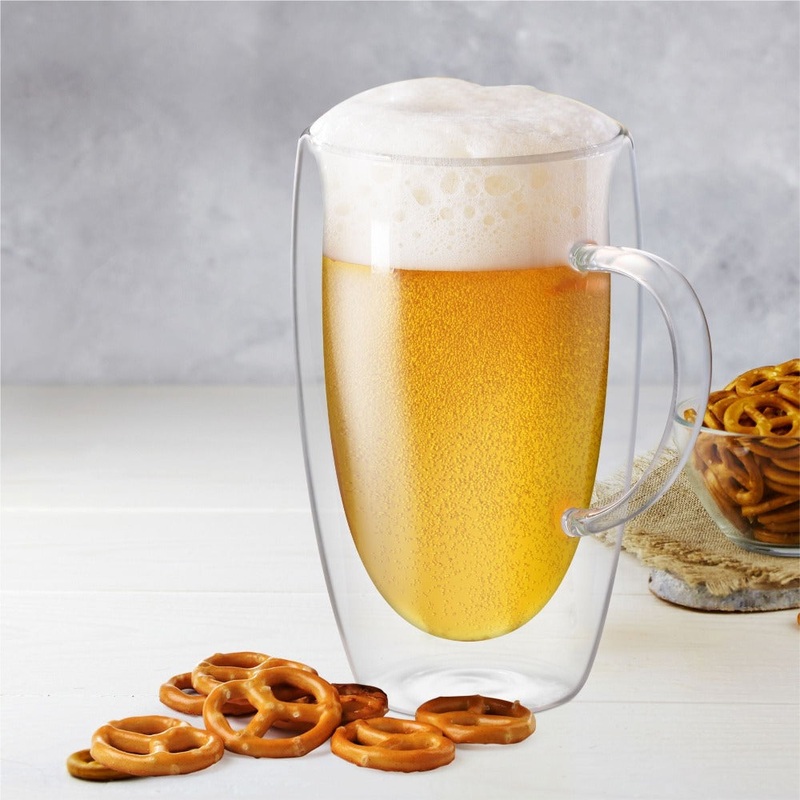 Treo Double Wall 450 ML Beer/Juice Glass Mug | Transparent | 1 Pc