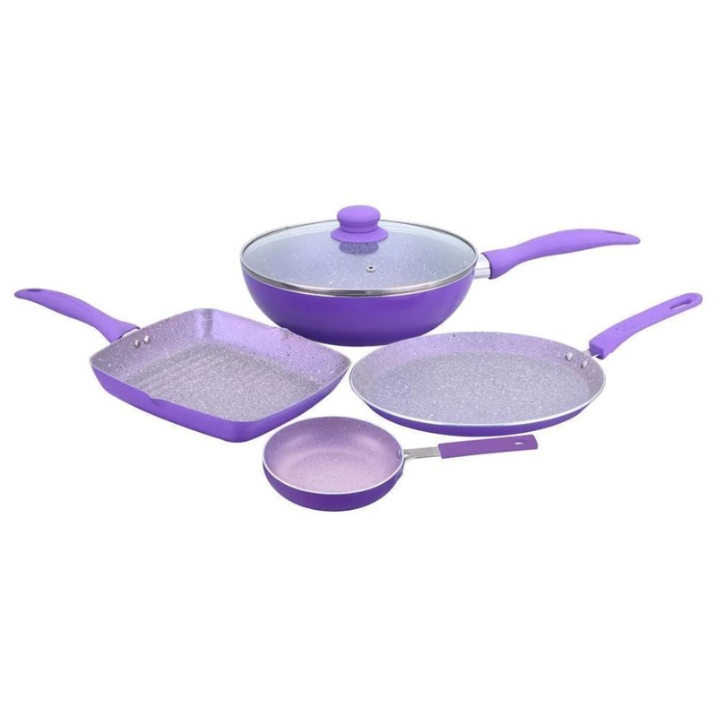 Wonderchef Celebration Aluminium Non-stick Cookware Set | Induction Compatible | Purple | Set of 5 Pcs