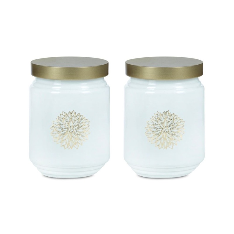 Yera Rio 760 ML Glass Storage Jar with Metallic Lid | White | Set of 2 Pcs