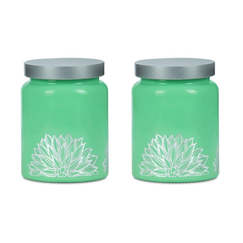 Yera Sierra 780 ML Glass Storage Jar with Metallic Lid | Green | Set of 2 Pcs
