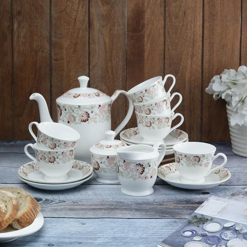 Clay Craft Ceramic New Georgian Wildflower Super Tea Set | Set of 15 Pcs