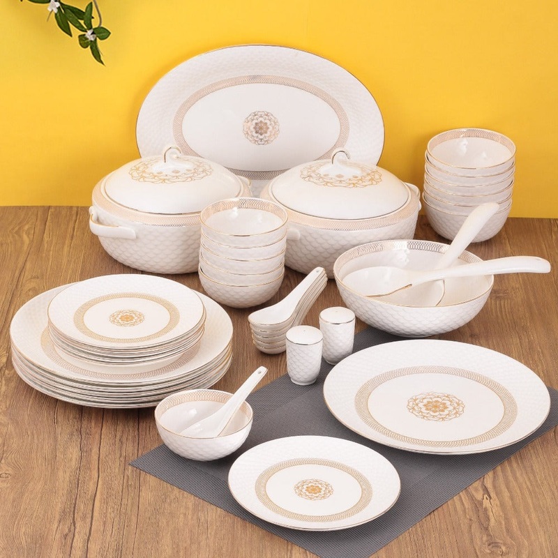 Clay Craft Ceramic Ripple Dinner Set | Dreamer | Real 22k Gold | Set of 40 Pcs