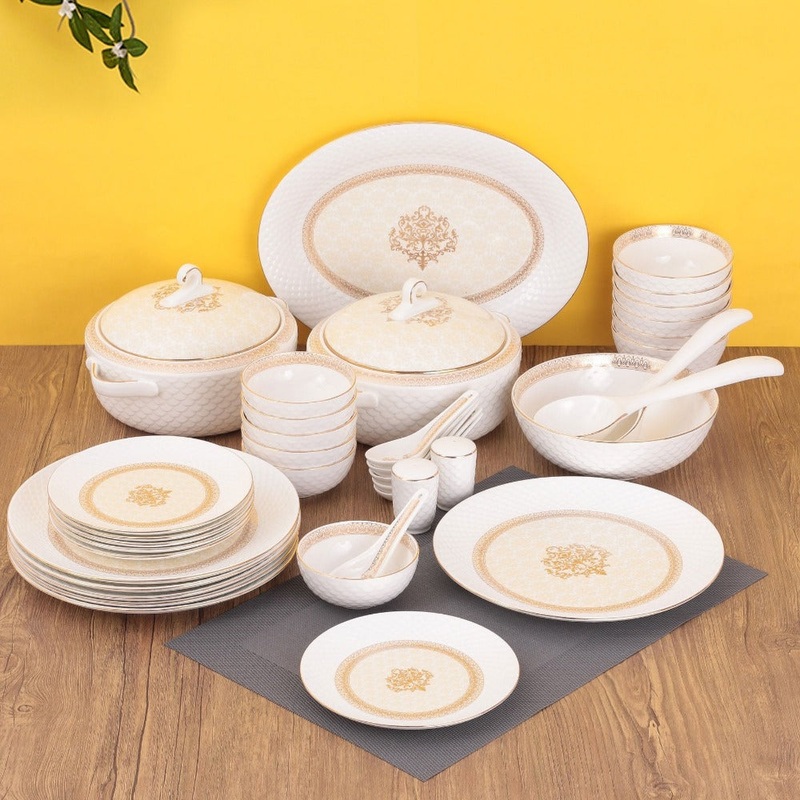 Clay Craft Ceramic Ripple Dinner Set | Jaisalmer | Real 22k Gold | Set of 40 Pcs