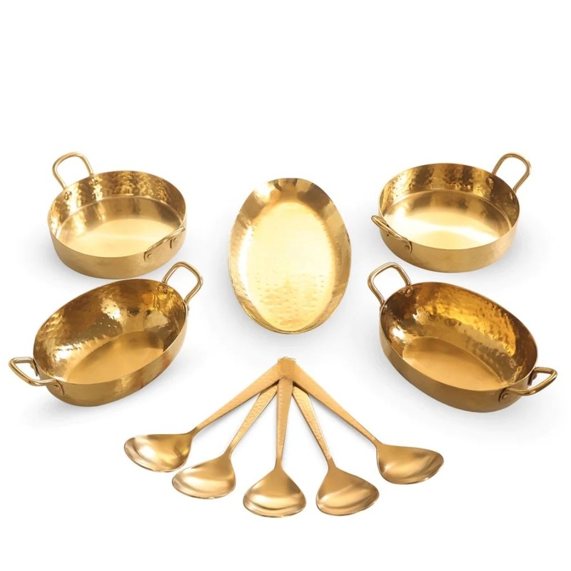 DeStellar Stainless Steel Solitaire Serving Sets with Gold PVD Coating | Golden | Set of 10 Pcs
