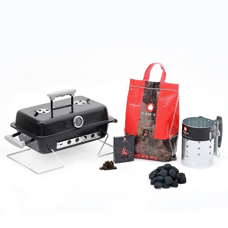 Flareon Grillin 101 Series Combo - Skipper Briefcase BBQ Grill + Starter Kit | Black