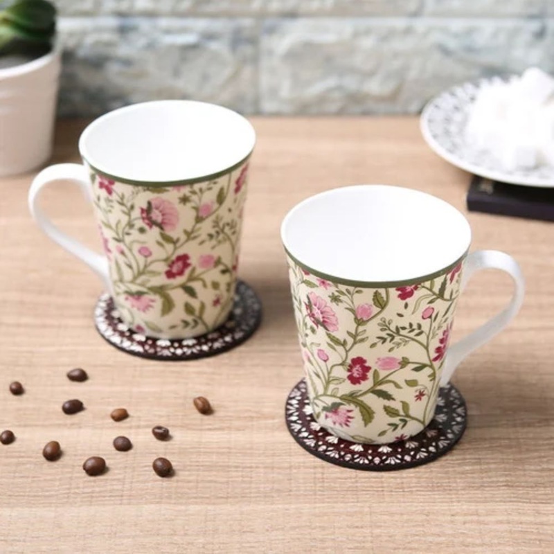India Circus Rose Mallow Moscheutos Zing 340 ML Mug Set | Set of 2 Pcs