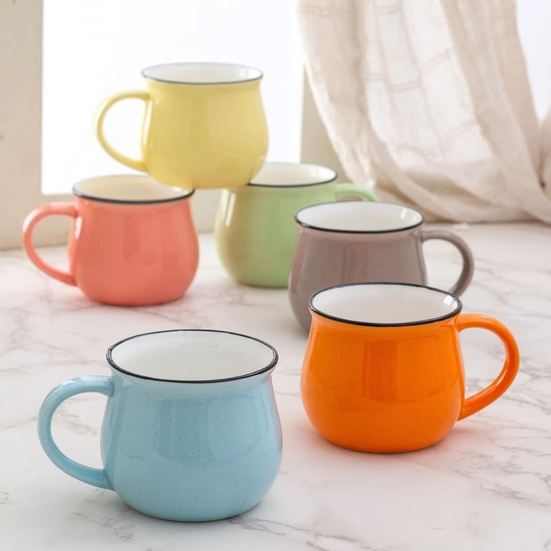 JCPL Ceramic Solid Donald 160 ML Coffee Mug Set | Multicolor | Set of 6 Pcs