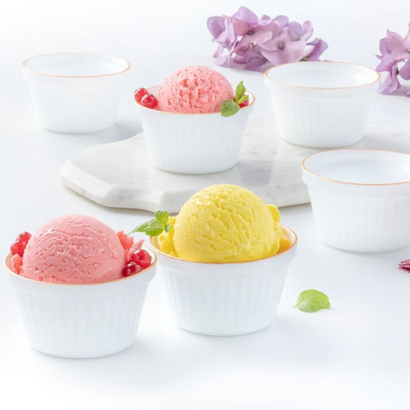 Larah by Borosil Opalware Goldline Ice Cream Bowl Set | Set of 6 Pcs