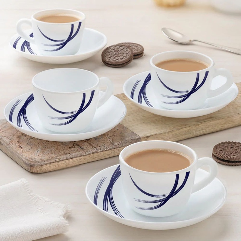 Larah by Borosil Opalware Indigo Stella Cup and Saucer Set | 140 ML | Set of 12 Pcs