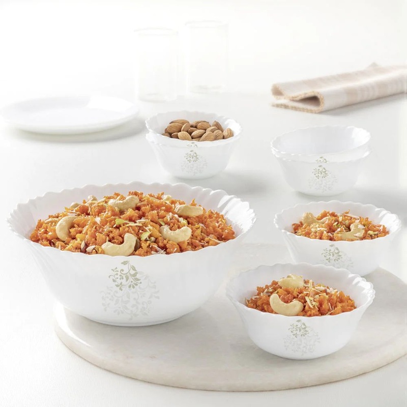 Larah by Borosil Opalware Ingot Small Pudding Set | Set of 7 Pcs