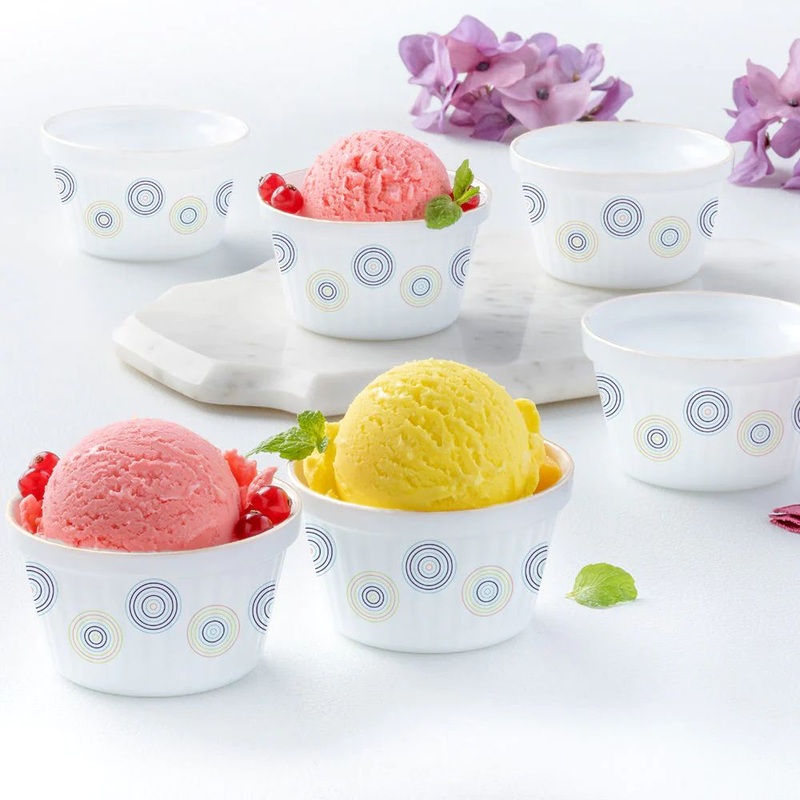 Larah by Borosil Opalware Sorbet Ice Cream Bowl Set | Set of 6 Pcs