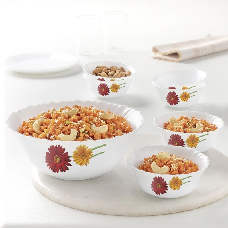 Larah by Borosil Opalware Zinnia Small Pudding Set | Set of 7 Pcs