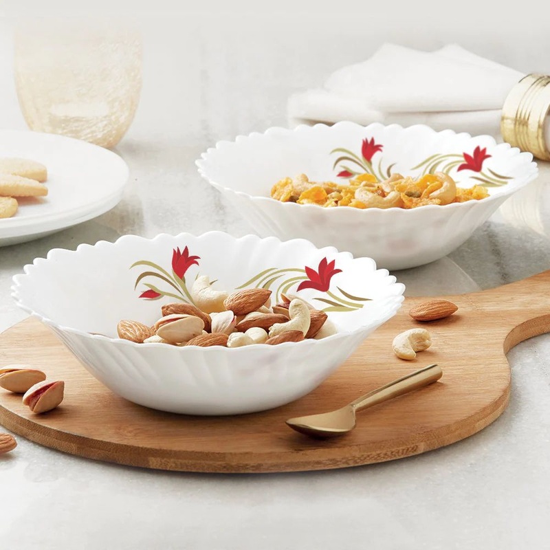 Larah by Borosil Red Lily 500 ML Multipurpose Bowl Set | Set of 2 Pcs