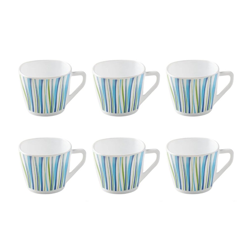 Larah By Borosil Rio Blue 100 ML Square Cup Set | White | Set of 6 Pcs