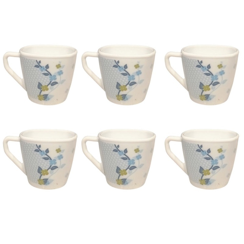 Larah By Borosil Viola Blue 100 ML Square Cup Set | Set of 6 Pcs