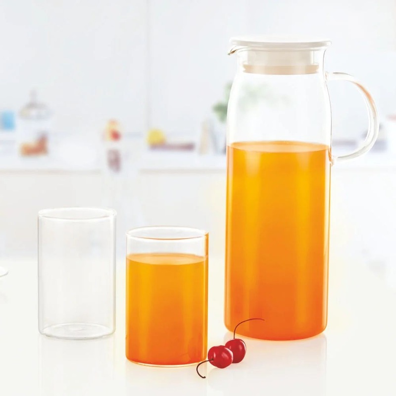 Borosil Aqua Set - 1000 ML Jug + 6 Vision Glasses | Transparent | Set of 7 Pcs