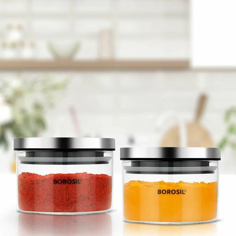 Borosil Classic 300 ML Glass Storage Jar | Transparent | Set of 2 Pcs