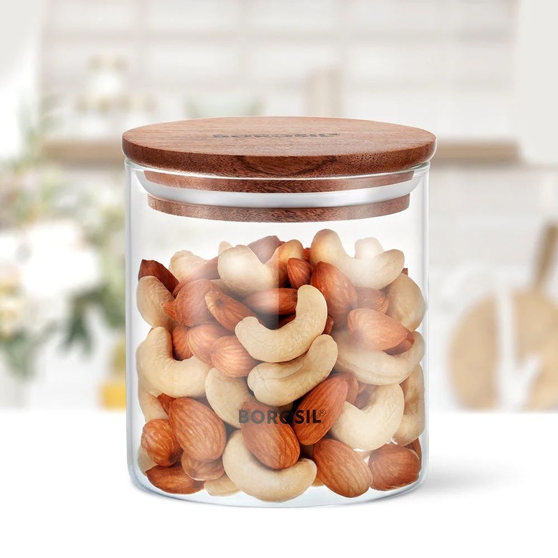Borosil Classic Jar with Wooden Lid | Transparent | 1 Pc