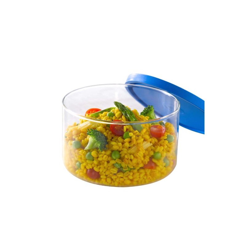 Borosil Cook & Store Glass Storage Container | Transparent & Blue | 1 Pc
