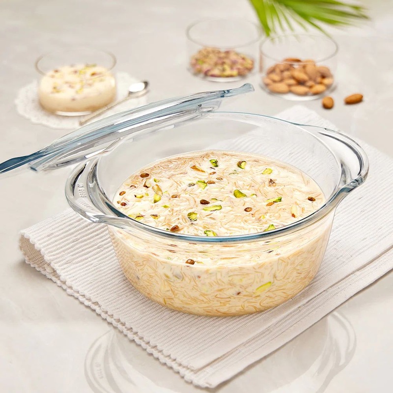 Borosil Deep Round Casserole with Lid | Microwave Safe & Oven Safe | Transparent | 1 Pc