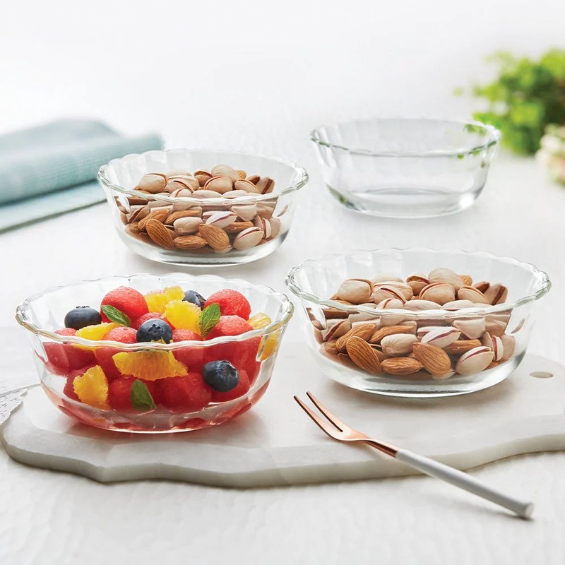 Borosil Designer 430 ML Bowl Set | Transparent | Set of 4 Pcs