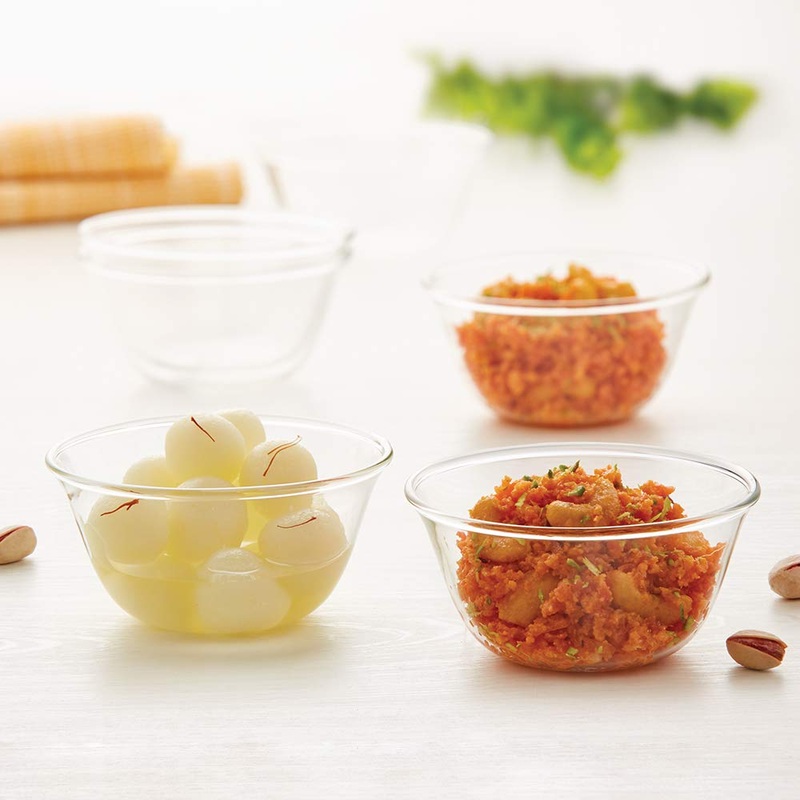 Borosil Dessert 170 ML Glass Katori Set | Transparent | Set of 6 Pcs