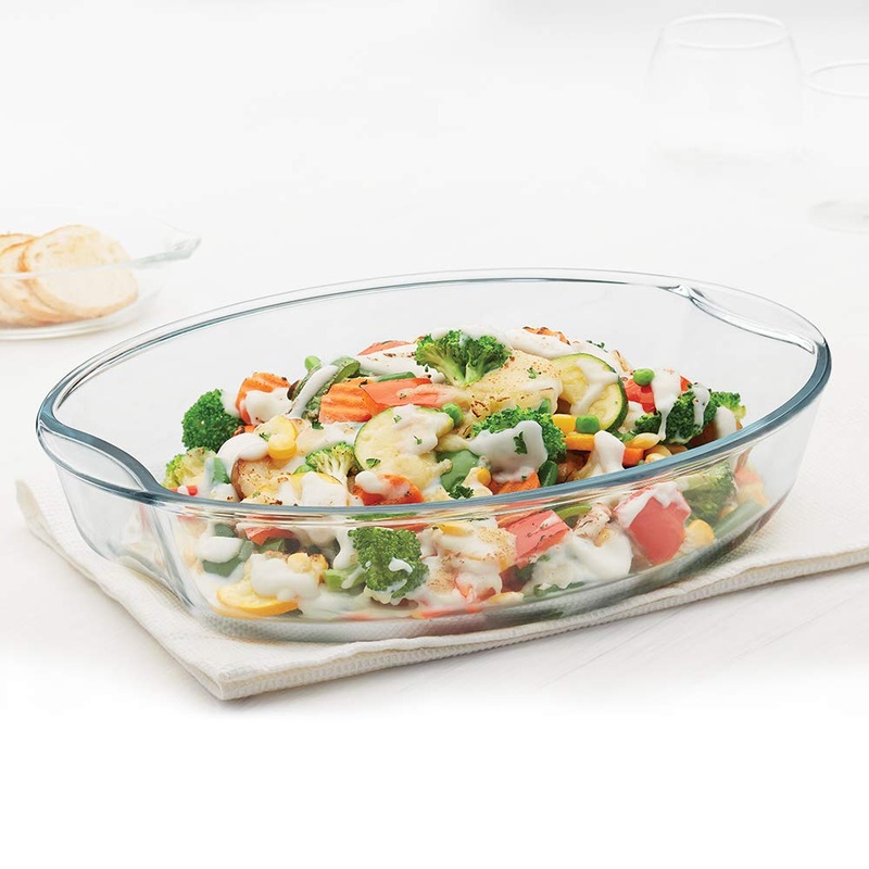 Borosil EasyGrip 2500 ML Oval Baking Dish | Microwave Safe & Oven Safe | Transparent | 1 Pc