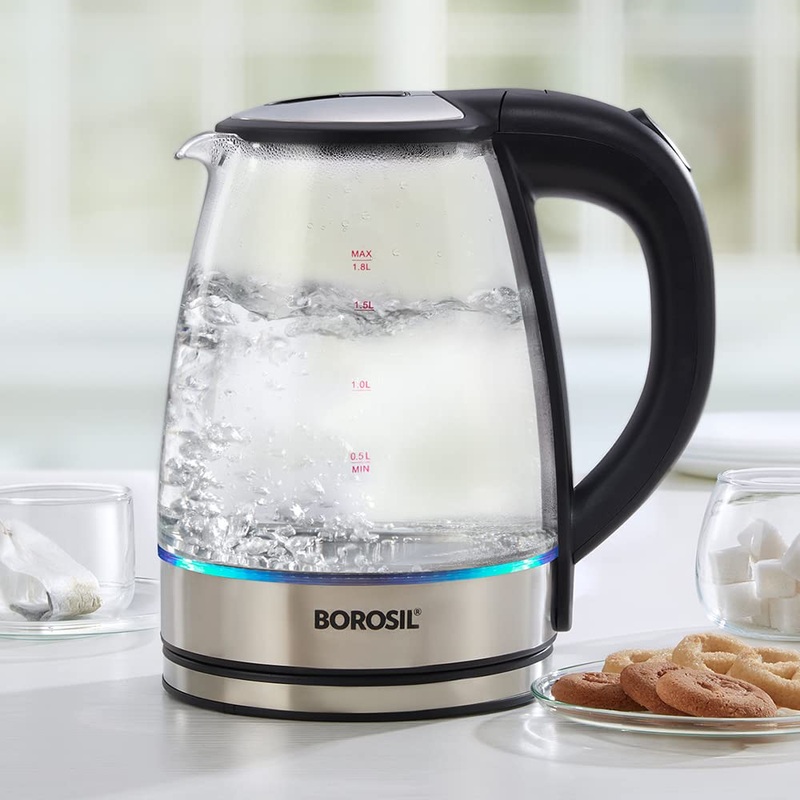 Borosil Electric 1.8 Litre 1500 Watts Glass Kettle | Transparent