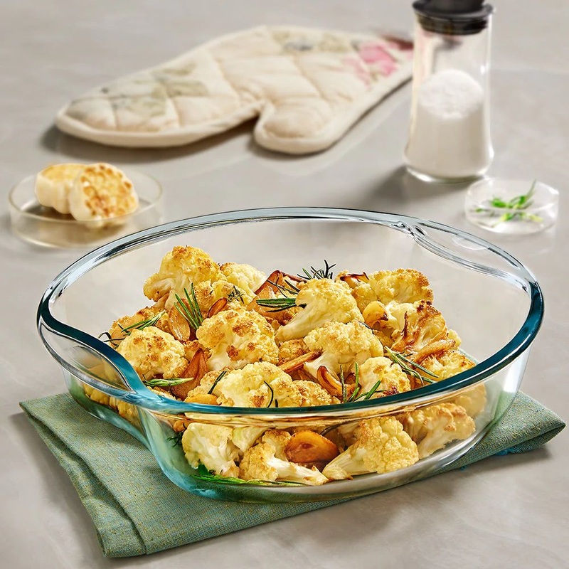 Borosil Glass Easy Grip Round Baking Dish | Microwave Safe & Oven Safe | Transparent | 1 Pc