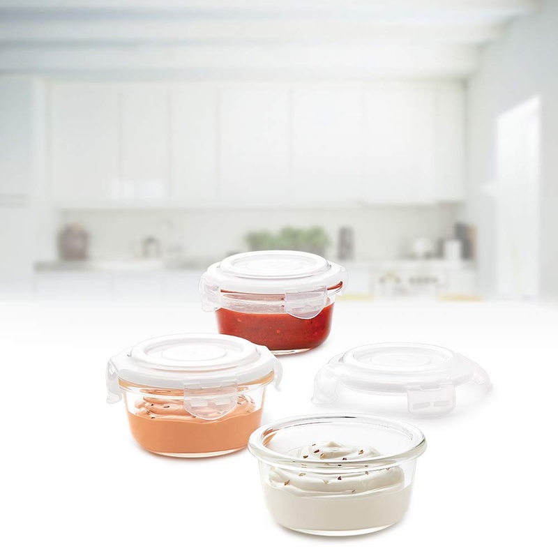 Borosil Klip n Store 240 ML Round Glass Container | Transparent | Set of 3 Pcs