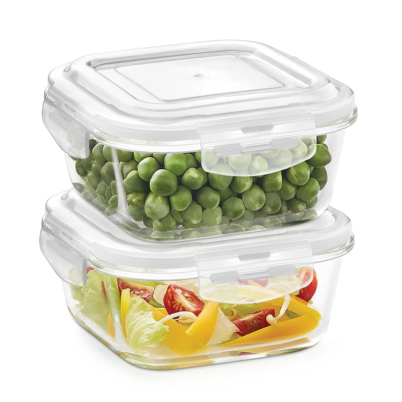 Borosil Klip n Store 320 ML Square Glass Container | Transparent | Set of 2 Pcs
