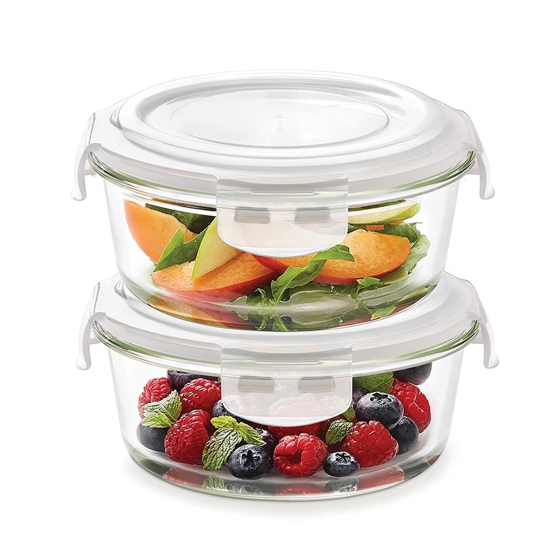 Borosil Klip n Store 620 ML Round Glass Container | Transparent | Set of 2 Pcs