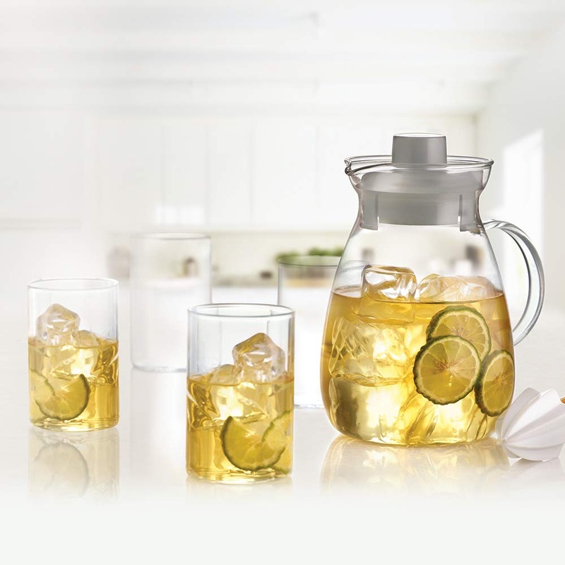 Borosil Lemon Set - 1300 ML Vision Jug + 6 Vision Glasses | Transparent | Set of 7 Pcs