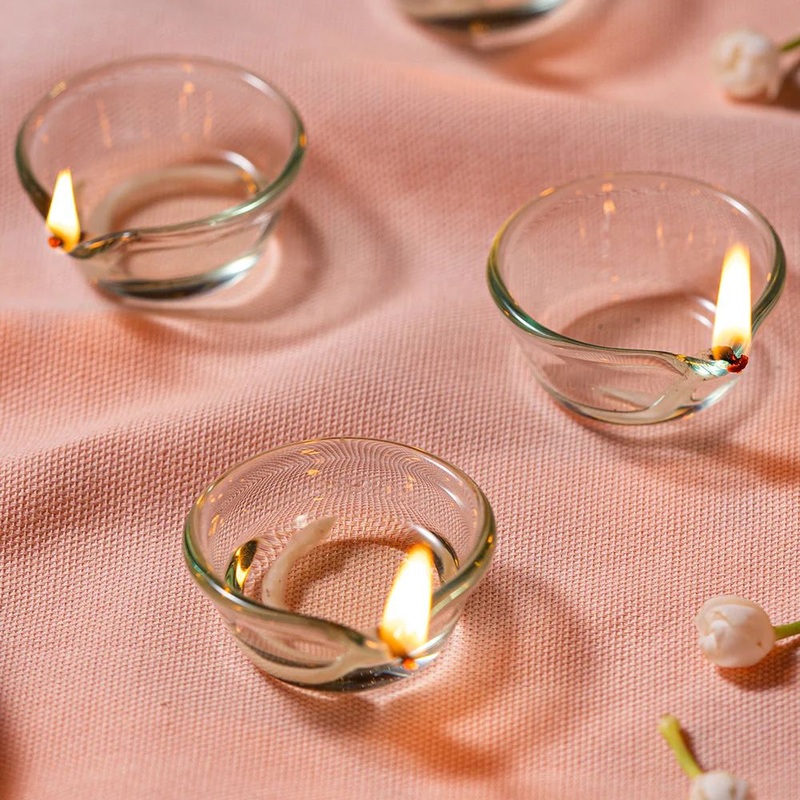 Borosil Small Glass Diya | Transparent | Set of 6 Pcs