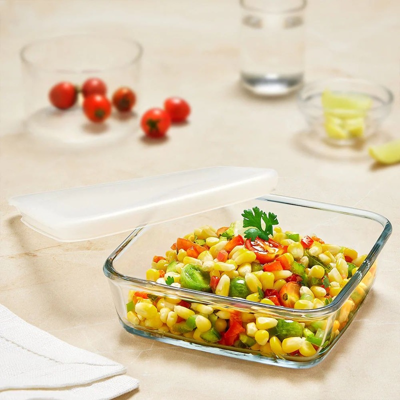 Borosil Square Baking Dish with Lid | Microwave & Oven Safe | Transparent | 1 Pc