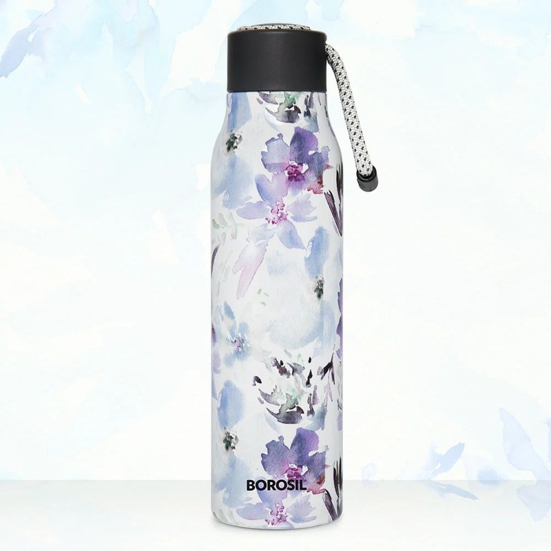 Borosil Stainless Steel Aquasoul Flora 600 ML Vacuum Insulated Bottle | 1 Pc