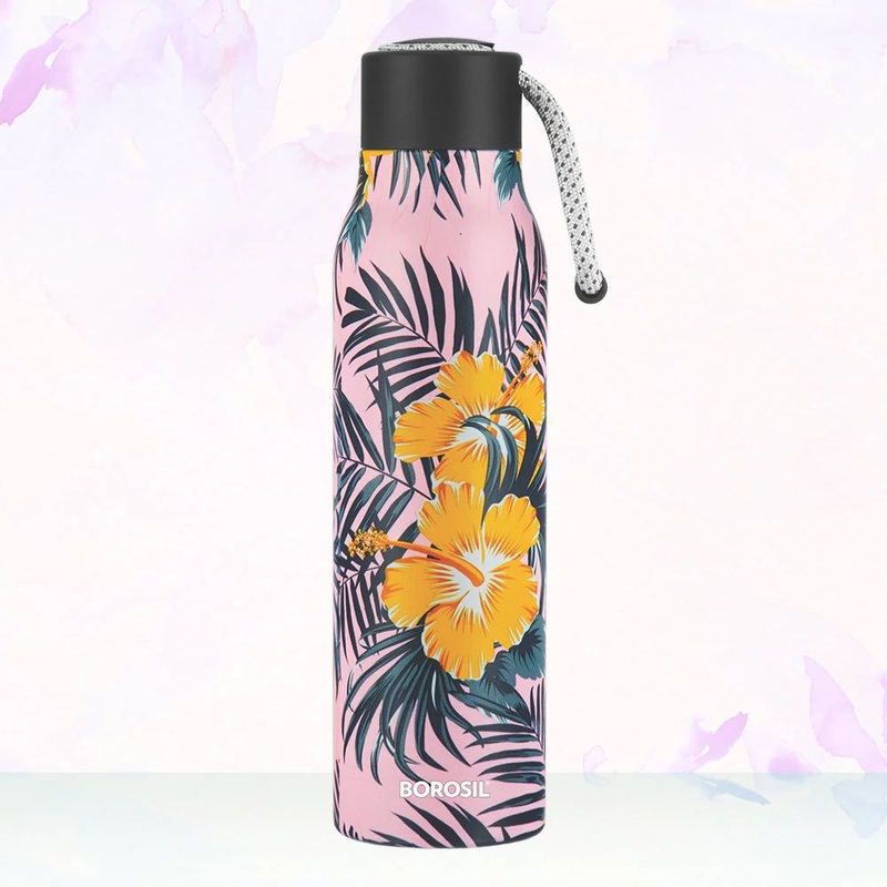 Borosil Stainless Steel Aquasoul Tropical 600 ML Vacuum Insulated Bottle | 1 Pc