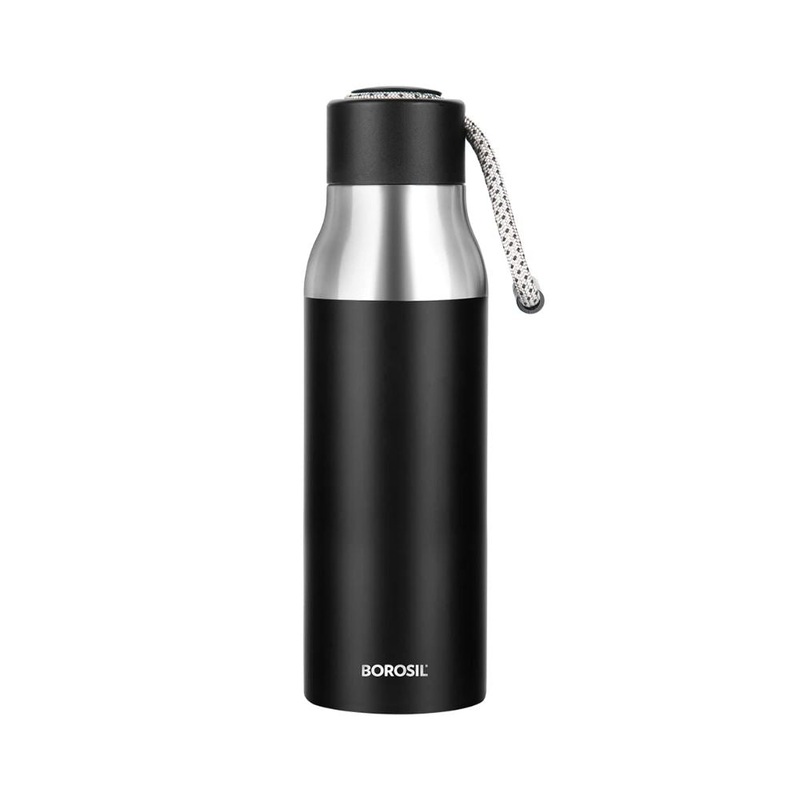 Borosil Stainless Steel Hydra Aquasoul Steel 600 ML Water Bottle | Black | 1 Pc