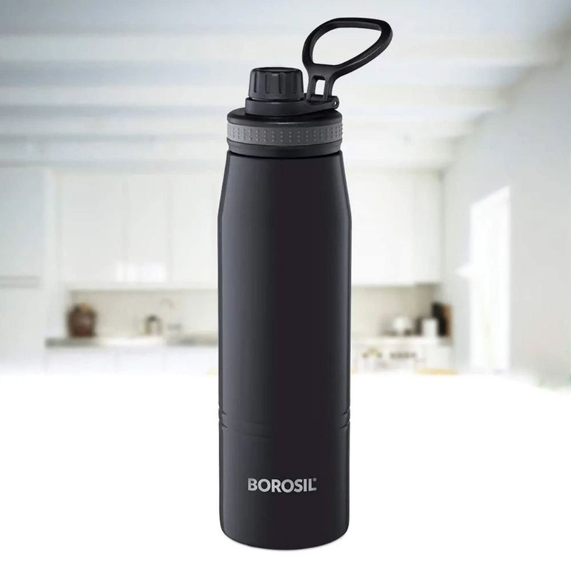 Borosil Stainless Steel Hydra Gosports Vacuum Insulated Water Bottle | Black | 1 Pc