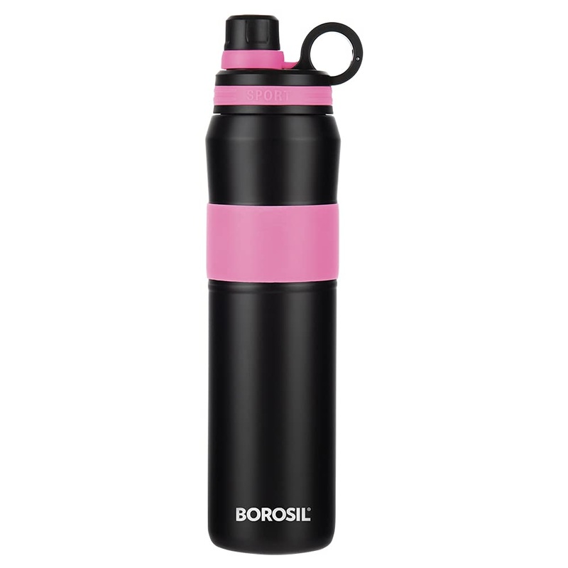 Borosil Stainless Steel Hydra Thirst Burst Fuchsia 800 ML Vacuum Insulated Flask Bottle | Black & Pink | 1 Pc