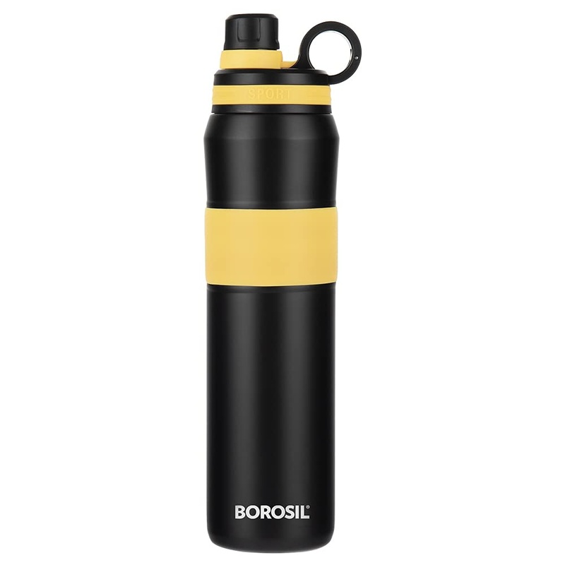Borosil Stainless Steel Hydra Thirst Burst Sunflower 800 ML Vacuum Insulated Flask Bottle | Black & Yellow | 1 Pc