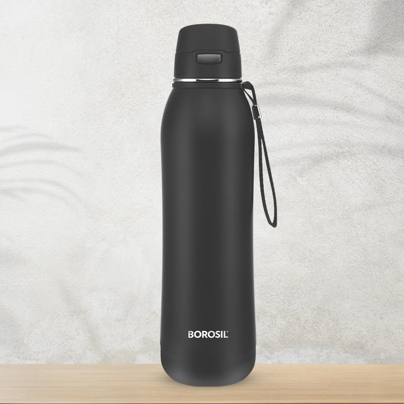 Borosil Stainless Steel Rivera Vacuum Insulated Bottle | Black | 1 Pc